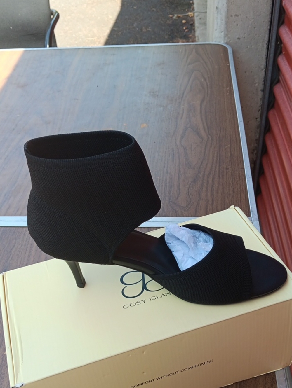 Black Knit Ankle-Cuff Heel